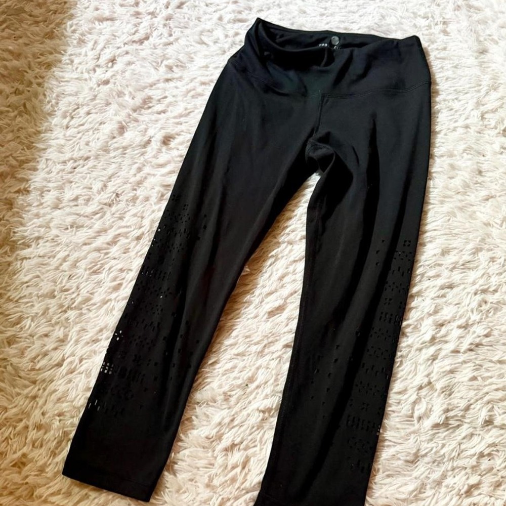 Yogalicious Black Athletic Geometric Cutout Leggings Womens XS Boho Yoga Granola